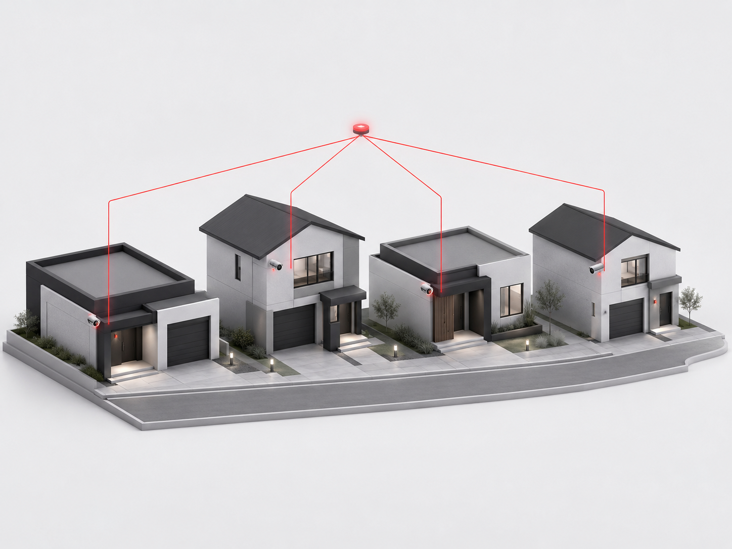 Quatro casas conectadas por um sistema colaborativo de câmeras